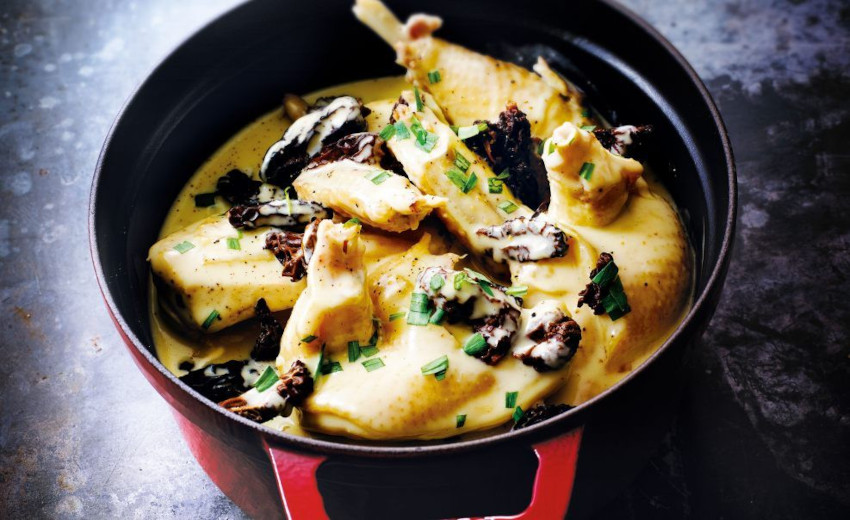 Fricassée de volaille de Bresse aux morilles, par Paul Bocuse. Fricassée de volaille de Bresse aux morilles, par Paul Bocuse.