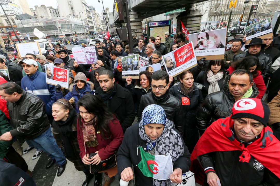 1/16. Manifestation à Paris en hommage à l’opposant tunisien assassiné Chokri Belaïd. © Michel Stoupak. Sam 09.02.2013, 14:28.