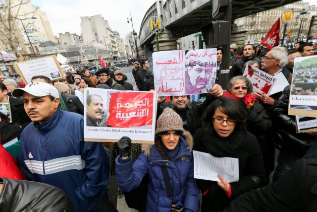 16/16. Manifestation à Paris en hommage à l’opposant tunisien assassiné Chokri Belaïd. © Michel Stoupak. Sam 09.02.2013, 14:28.