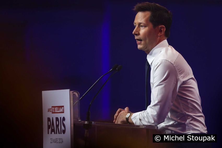 1/8. Francois-Xavier Bellamy, tête de liste chez Les Républicains. © Michel Stoupak. Sam 23.03.2024, 17h58m50.